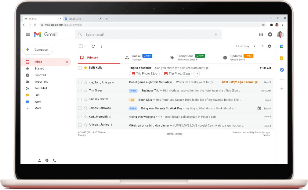 Gmail interface screen with emails listed.